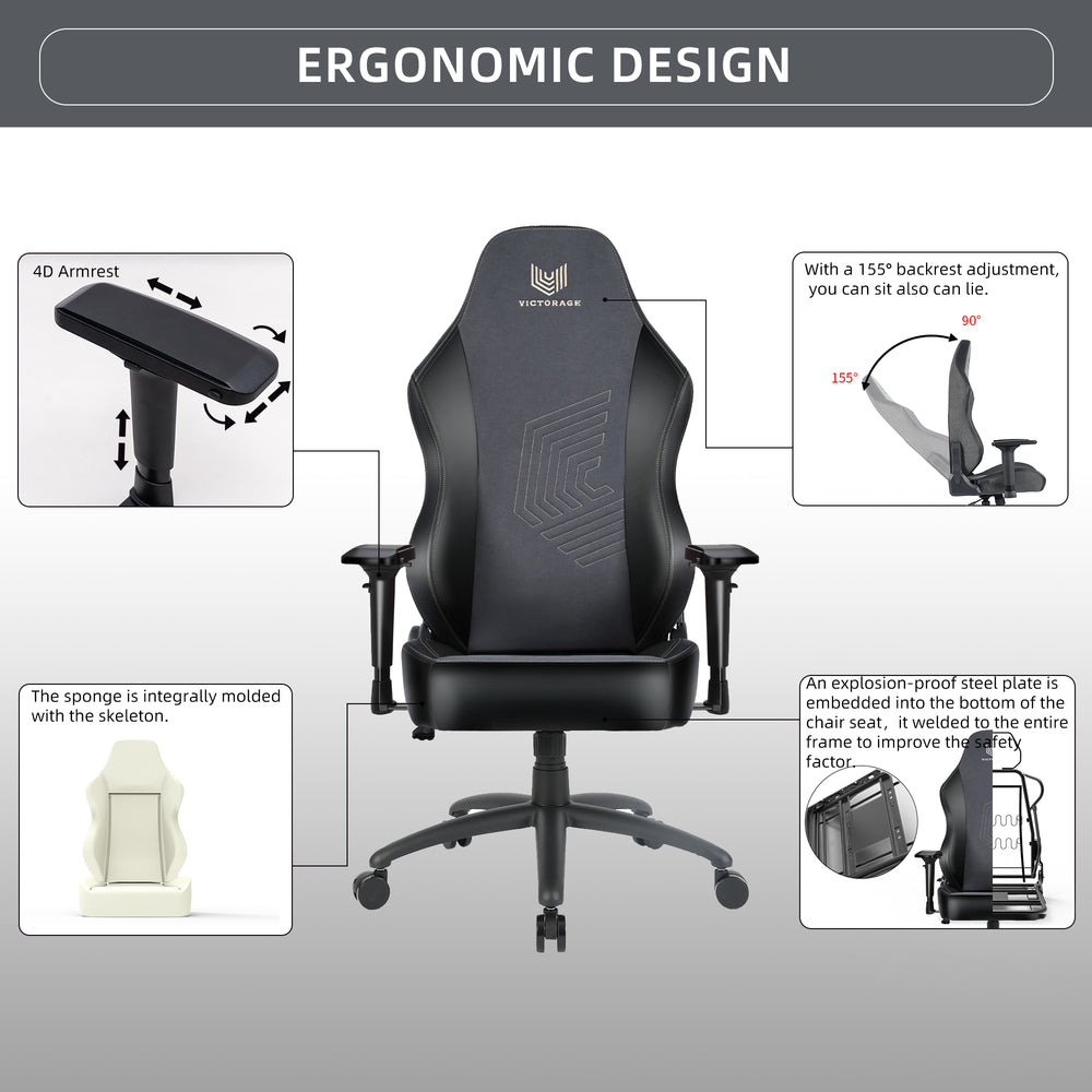 VICTORAGE Echo VE Series Microfiber Fabric Softer Office Chair Home Seat 4D armrests