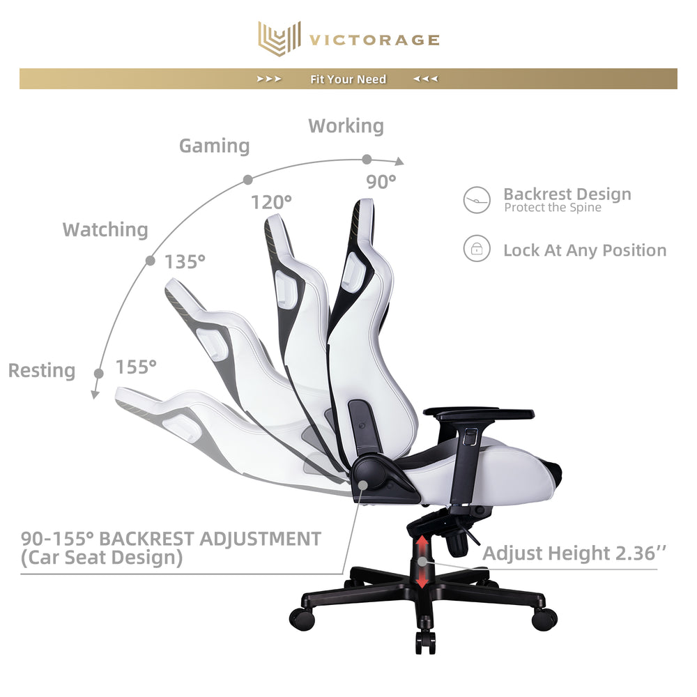 VICTORAGE  Delta VC Series Premium PU Leather Home Chair Gaming Chair(White)